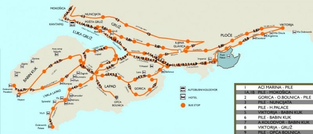 Mapa autobusnih linija Dubrovnik